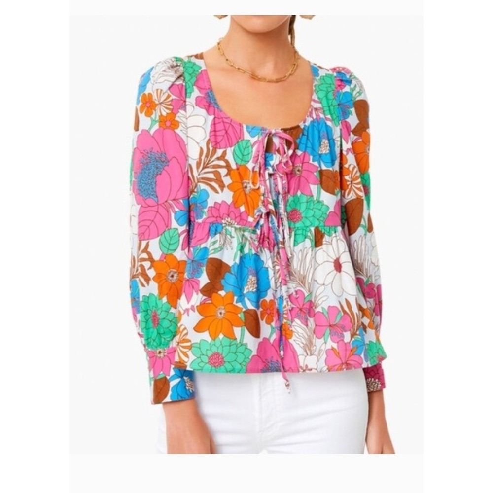 Tuckernuck Women Wild Rhapsody Baskin Tie Floral Peplum Blouse Multicolor Medium